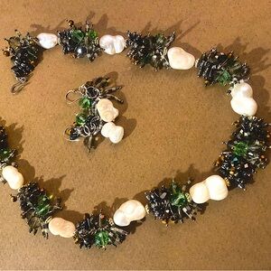 White Baroque Pearls with Crystals necklace & earrings